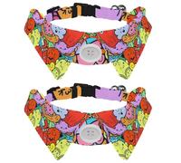 Lot de 2 colliers pour chien avec nœud papillon et clochette, motif monstres gribouillis drôles réglables à revers pour petits animaux de compagnie