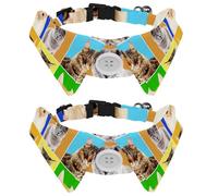 Lot de 2 colliers pour chien avec nœud papillon et clochette, motif portrait de chats, collier réglable à revers pour petits animaux de compagnie