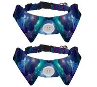 Lot de 2 colliers pour chien avec nœud papillon et clochette, pour homme, méditation, yoga, étoile, cosmos, galaxie, univers bleu, réglable à revers pour petits animaux de compagnie