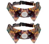 Lot de 2 colliers pour chien avec nœud papillon et clochette, sorcière, chat, bateau, montagnes, beaux nuages, peinture au pays des merveilles, collier réglable pour petits animaux de compagnie