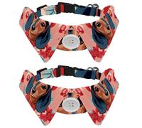 Lot de 2 colliers pour chien avec nœud papillon, mignons teckels parisiens de style dessin animé, cravate douce pour petits chiens, costumes de mariage et d'anniversaire