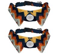 Lot de 2 colliers pour chien avec nœud papillon - Motif abstrait en zigzag - Doux - Pour petits chiens - Costume de mariage ou d'anniversaire