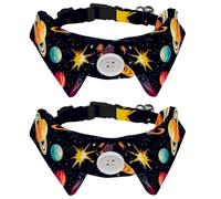Lot de 2 colliers pour chien avec nœud papillon - Motif cosmos planètes, comètes, ciel nocturne et galaxie - Cravates douces pour petits chiens - Costume de mariage ou d'anniversaire