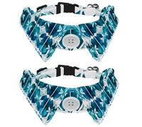 Lot de 2 colliers pour chien avec nœud papillon, motif géométrique mosaïque bleu sarcelle, blanc, pour petits chiens, costumes de mariage d'anniversaire
