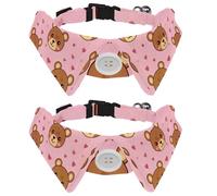 Lot de 2 colliers pour chien avec nœud papillon - Motif tête d'ours mignon avec cœurs roses - Doux - Pour petits chiens - Costume d'anniversaire de mariage