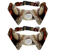 Lot de 2 colliers pour chien avec nœud papillon - Vintage Baseball - Gros plan - Doux - Pour petits chiens - Costume de mariage ou d'anniversaire