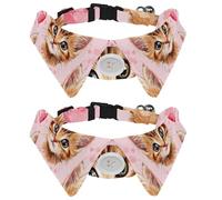 Lot de 2 colliers pour chien avec nœud papillon, visages de chaton avec cœurs et motif sans couture pour la Saint-Valentin - Cravate douce pour petits chiens - Costume d'anniversaire de mariage