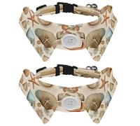Lot de 2 colliers pour chien, coquillages de corail, étoile de mer, collier réglable avec nœud papillon, colliers pour animaux de compagnie pour petit animal de compagnie