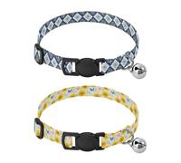 Lot de 2 colliers pour chien de petite race avec boucle de libération - Doré - Forme angulaire - Tournesol et papillon