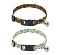 Lot de 2 colliers pour chien de petite race avec boucle de libération - Fond marron - Ananas doré - Cactus vert avec fleur