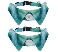 Lot de 2 colliers pour chien et chat avec clochette et boucle à dégagement rapide pour petits animaux de compagnie, abstrait vert et bleu eau vague océan