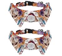 Lot de 2 colliers pour chien et chat avec clochette et boucle à dégagement rapide pour petits animaux de compagnie, aquarelle, bohème, crâne, cornes, fleurs, plumes