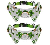 Lot de 2 colliers pour chien et chat avec clochette et boucle à dégagement rapide pour petits animaux de compagnie, trèfle vert léprechaun