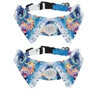 Lot de 2 colliers pour chien et chat avec clochette et boucle à dégagement rapide pour petits animaux de compagnie, hippocampe, poissons, étoiles de mer, coquillages