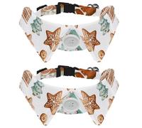 Lot de 2 colliers pour chien et chat avec clochette et boucle à dégagement rapide pour petits animaux de compagnie, collection de biscuits en pain d'épices de Noël