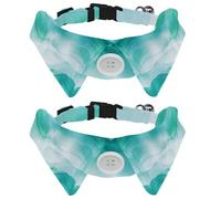 Lot de 2 colliers pour chien et chat avec clochette et boucle à dégagement rapide pour petits animaux de compagnie, vert et bleu, aquarelle abstraite, texture vague océanique