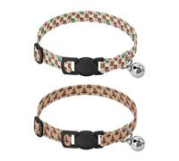 Lot de 2 colliers pour chiens de petite taille avec boucle à dégagement rapide pour filles et garçons - Beige rouge vert doré - Clochette de Noël - Beige rouge - Arbres dorés