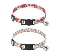 Lot de 2 colliers pour chiens de petite taille avec boucle de dégagement pour chiens filles et garçons - Motif aquarelle de Noël - Poinsettia, épicéa, dinosaure, Rex de Noël
