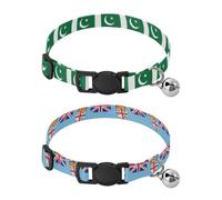 Lot de 2 colliers pour petits chiens avec boucle à dégagement rapide pour filles et garçons - Drapeau national du Pakistan Fidji officiel