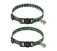 Lot de 2 colliers pour petits chiens avec boucle de libération pour chien fille et garçon - Motif de Noël - Vert - Point de croix - Flocons de neige - Boules de cerf - Noël - Vert - Étoile colorée