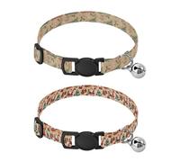 Lot de 2 colliers pour petits chiens avec boucle de libération pour chiens filles et garçons - Beige vintage - Camions et arbres de Noël - Beige rouge vert Père Noël