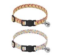 Lot de 2 colliers pour petits chiens avec boucle de libération pour chiot fille et garçon, fond blush, citron, fraise, coloré, arc-en-ciel, cœur, visage souriant joyeux