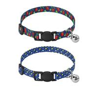 Lot de 2 colliers pour petits chiens avec boucle de libération - Pour filles et garçons - Rouge et vert - Poivron - Légumes - Cuisine - Bleu marine - Étoile et cœur