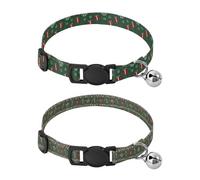 Lot de 2 colliers pour petits chiens de 2,3 à 6,8 kg avec boucle de dégagement pour chiot fille garçon motif Noël vert, rouge, blanc, cœur, flocon de neige, vert, rouge, blanc, cerf, flocon de neige