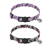 Lot de 2 colliers pour petits chiens de 5 à 6,8 kg - Collier réglable pour chiot fille et garçon - Camouflage violet camouflage gris rouge noir art