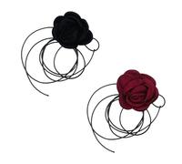 Lot de 2 colliers ras du cou en velours noir et rouge avec motif floral à lacets élégants et réglables pour rendez-vous quotidien, séance photo, banquet, fête de mariage, décoration pour femme