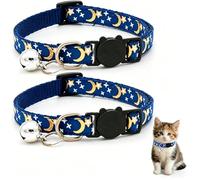 Lot de 2 Colliers réfléchissants réglables pour Chat avec Clochette, Lune et étoiles imprimées avec Boucle de sécurité, Collier Mignon pour Chats et Chatons, Plusieurs Couleurs Disponibles