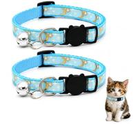 Lot de 2 Colliers réfléchissants réglables pour Chat avec Clochette, Lune et étoiles imprimées avec Boucle de sécurité, Collier Mignon pour Chats et Chatons, Plusieurs Couleurs Disponibles