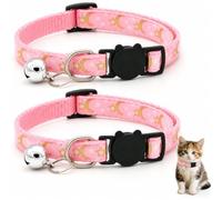 Lot de 2 Colliers réfléchissants réglables pour Chat avec Clochette, Lune et étoiles imprimées avec Boucle de sécurité, Collier Mignon pour Chats et Chatons, Plusieurs Couleurs Disponibles