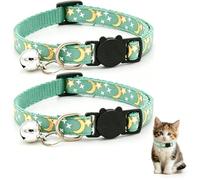 Lot de 2 Colliers réfléchissants réglables pour Chat avec Clochette, Lune et étoiles imprimées avec Boucle de sécurité, Collier Mignon pour Chats et Chatons, Plusieurs Couleurs Disponibles