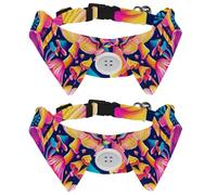 Lot de 2 colliers réglables avec nœud papillon pour chien, champignons colorés, couleurs psychédéliques amovibles pour chat, petits animaux de compagnie