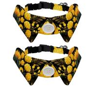 Lot de 2 colliers réglables avec nœud papillon pour chien, fleurs jaunes, feuilles dorées et abeille dorée détachables pour chiots et chats de petite taille