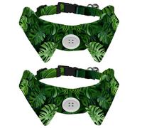 Lot de 2 colliers réglables avec nœud papillon pour chien, motif feuilles de palmier tropicales et forêts tropicales amovibles pour chat, petits animaux domestiques