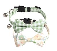 Lot de 2 colliers réglables pour animal de compagnie - Avec clochette et boucle en forme de chaton - Collier pour chien - Collier pour chien - Collier pour chat - 1 x 28 cm - Vert - Série B