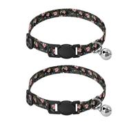 Lot de 2 colliers réglables pour chat avec clochette Motif fleurs aquarelles 27 à 43 cm