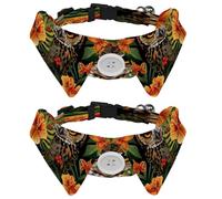Lot de 2 colliers réglables pour chien avec motif chouette et fleurs tropicales avec nœud papillon et col de chemise pour petite fille, garçon, chien, cadeau de mariage ou d'anniversaire