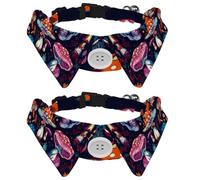 Lot de 2 colliers réglables pour chien avec nœud papillon, champignons psychédéliques et crânes amovibles pour chats et petits animaux de compagnie