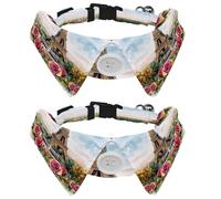 Lot de 2 colliers réglables pour chien avec tour Eiffel Paris et roses - Nœud papillon avec col de chemise - Cravate pour petite fille, garçon, chien, cadeau de mariage ou d'anniversaire