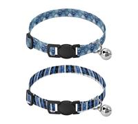 Lot de 2 colliers réglables pour chien - Pour chiot et garçon - Motif ballon de Noël bleu et blanc - Motif écossais - Étoile