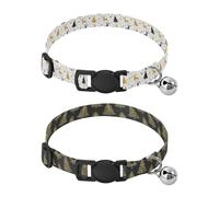 Lot de 2 colliers réglables pour chiens de petite taille - Pour chiens filles et garçons - Noir - Or blanc - Rennes - Flocons de neige - Arbres de Noël - Noir et doré
