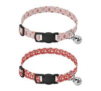 Lot de 2 colliers réglables pour chiens de petite taille pour filles et garçons - Fond blush, renard, ours, chapeau tribal - Fond rouge, chat, nuage, cœur arc-en-ciel