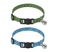 Lot de 2 colliers réglables pour petit chien - Pour fille et garçon - Vert, jaune, fleur, jardin, orange, méduse, bleu vague