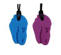 Lot De 2 Colliers Sensoriels à Mâcher En Forme De Dinosaure Sensory Chew Collier Chewing De Dentition Croquer Jouets Pour Autistes TDAH SPD Moteurs Ocraux Garçons Et Filles (Bleu + Violet)