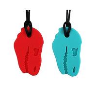 Lot De 2 Colliers Sensoriels à Mâcher En Forme De Dinosaure Sensory Chew Collier Chewing De Dentition Croquer Jouets Pour Autistes TDAH SPD Moteurs Ocraux Garçons Et Filles (Rouge + Bleu Ciel)