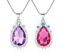 Lot de 2 colliers Sofia avec inscription « The First Amulette » et « Elena Princess Twin Sister » en forme de goutte d'eau - Bijoux pour filles