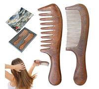 Lot de 2 combinaisons de cheveux à la main, Natural Wooden Wide Tooth And Fine Tooth Hair Combs For Women And Girls, Portable Hair Brushes For Detangling, Eco-Friendly Hair Care Tools